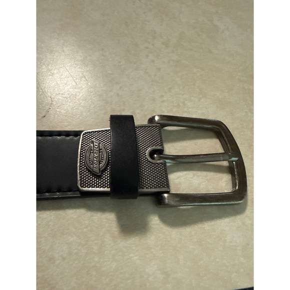 Dickies Other - Dickies Mens Leather Belt Black Stitched Silver Buckle Logo XL 42-44
